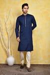 Buy_Arihant Rai Sinha_Blue Kurta Cotton Silk Embroidery Stitchline Thread Placket Set 