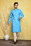 Arihant Rai Sinha_Blue Cotton Embroidery Resham Work Kurta Set _at_Aza_Fashions