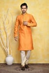 Buy_Arihant Rai Sinha_Orange Kurta Cotton Silk Woven Resham Mughal Set _at_Aza_Fashions