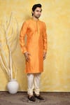 Shop_Arihant Rai Sinha_Orange Kurta Cotton Silk Woven Resham Mughal Set _Online_at_Aza_Fashions