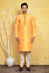 Buy_Arihant Rai Sinha_Yellow Silk Diamond Woven Kurta And Churidar Set _Online_at_Aza_Fashions