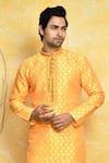 Shop_Arihant Rai Sinha_Yellow Silk Diamond Woven Kurta And Churidar Set _Online_at_Aza_Fashions