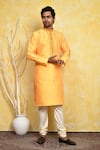 Arihant Rai Sinha_Yellow Silk Diamond Woven Kurta And Churidar Set _at_Aza_Fashions