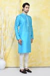 Arihant Rai Sinha_Blue Silk Embroidery Prism Crest Motif Resham Woven Kurta Set _at_Aza_Fashions
