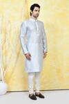 Arihant Rai Sinha_Grey Silk, Acrylic Embroidery Quad Crest Motif Resham Woven Kurta Set _at_Aza_Fashions