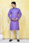 Buy_Arihant Rai Sinha_Purple Cotton Silk Plain Solid Mandarin Collar Kurta Set _at_Aza_Fashions