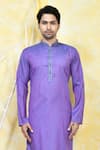 Buy_Arihant Rai Sinha_Purple Cotton Silk Plain Solid Mandarin Collar Kurta Set _Online_at_Aza_Fashions