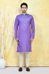 Shop_Arihant Rai Sinha_Purple Cotton Silk Plain Solid Mandarin Collar Kurta Set _Online_at_Aza_Fashions