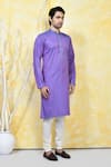 Arihant Rai Sinha_Purple Cotton Silk Plain Solid Mandarin Collar Kurta Set _at_Aza_Fashions