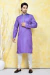 Buy_Arihant Rai Sinha_Purple Cotton Silk Plain Solid Mandarin Collar Kurta Set 