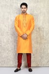 Buy_Arihant Rai Sinha_Orange Art Silk Woven Resham Quad Vine Kurta Set _at_Aza_Fashions