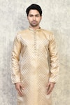 Shop_Arihant Rai Sinha_Gold Art Silk Woven Resham Floret Motif Kurta Set_Online_at_Aza_Fashions