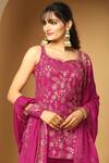 Shop_Meenagurnam_Pink Chiffon Sequins, Embroidery Polo Collar Bahar Kurta Sharara Set _Online_at_Aza_Fashions