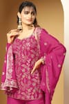 Meenagurnam_Pink Chiffon Sequins, Embroidery Polo Collar Bahar Kurta Sharara Set _at_Aza_Fashions