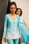 Buy_Label Deepika Nagpal_Blue Brocade, Satin Stones Brook Blazer With Pant_Online_at_Aza_Fashions