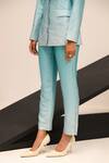 Label Deepika Nagpal_Blue Brocade, Satin Stones Brook Blazer With Pant_at_Aza_Fashions