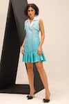 Buy_Label Deepika Nagpal_Blue Brushed Satin Plain Lapel Collar Sakura Tuxedo Ombre Dress _at_Aza_Fashions