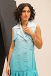 Shop_Label Deepika Nagpal_Blue Brushed Satin Plain Lapel Collar Sakura Tuxedo Ombre Dress _Online_at_Aza_Fashions