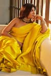 Buy_Ekaya_Yellow Satin Solid Handwoven Saree With Unstitched Blouse Piece  _at_Aza_Fashions