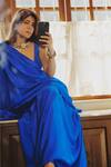 Shop_Ekaya_Blue Habutai Silk Solid Handwoven Saree With Unstitched Blouse Piece _at_Aza_Fashions