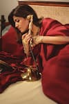 Shop_Ekaya_Maroon Habutai Silk Solid Plain Saree With Unstitched Blouse Piece _at_Aza_Fashions