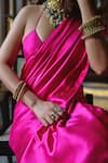 Ekaya_Pink Satin Solid Handwoven Saree With Unstitched Blouse Piece  _Online_at_Aza_Fashions