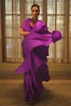 Buy_Ekaya_Purple Satin Solid Handwoven Saree With Unstitched Blouse Piece _at_Aza_Fashions