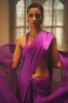 Shop_Ekaya_Purple Satin Solid Handwoven Saree With Unstitched Blouse Piece _at_Aza_Fashions