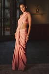 Buy_Ekaya_Peach Habutai Silk Solid Light Handwoven Saree With Unstitched Blouse Piece _at_Aza_Fashions