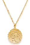 Shop_Aulerth X JJ Valaya_Gold Plated Engineered Stones Flower Cutwork Pendant Necklace _at_Aza_Fashions