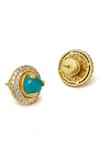 Shop_Aulerth X JJ Valaya_Gold Plated Engineered Stones Odeta Aqua Embellished Stud Earrings _at_Aza_Fashions