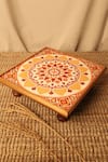 Buy_Bambaise_Yellow Teak Wood Mandala Sunshine Floral Pattern Pooja Bajot_at_Aza_Fashions