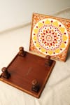 Shop_Bambaise_Yellow Teak Wood Mandala Sunshine Floral Pattern Pooja Bajot_at_Aza_Fashions