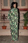 Shop_Style Junkiie_Green Crepe Ikat Collar Pattern Front Tie-up Shirt  _at_Aza_Fashions