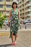 Buy_Style Junkiie_Green Crepe Ikat Pattern Front Draped Skirt  _at_Aza_Fashions