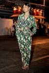 Buy_Style Junkiie_Green Crepe Printed Ikat Straight Pant _at_Aza_Fashions