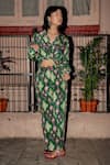 Style Junkiie_Green Crepe Printed Ikat Straight Pant _at_Aza_Fashions