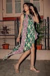 Buy_Style Junkiie_Green Chiffon Printed Ikat Round Pattern Asymmetric Tunic  _Online_at_Aza_Fashions