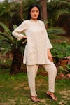 Buy_Linen Bloom_Beige 100% Linen Printed Star Band Collar Shirt_Online_at_Aza_Fashions