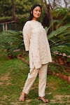 Linen Bloom_Beige 100% Linen Printed Star Pant_Online_at_Aza_Fashions