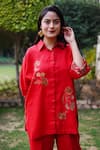 Buy_Linen Bloom_Red 100% Linen Embroidered Floral Collar Shirt_at_Aza_Fashions