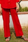 Shop_Linen Bloom_Red 100% Linen Plain Pencil Pant _at_Aza_Fashions