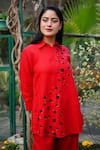 Shop_Linen Bloom_Red 100% Linen Embroidered Box Collar Shirt_at_Aza_Fashions