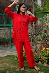 Buy_Linen Bloom_Red 100% Linen Embroidered Box Collar Shirt_Online_at_Aza_Fashions