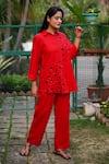 Shop_Linen Bloom_Red 100% Linen Embroidered Box Collar Shirt_Online_at_Aza_Fashions