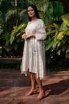 Buy_Linen Bloom_Beige 100% Linen Checks Front Open Checkered Cape_Online_at_Aza_Fashions