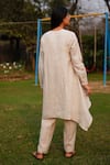 Linen Bloom_Beige 100% Linen Embroidered Flower Band Collar Garden Tunic _Online_at_Aza_Fashions