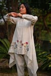 Buy_Linen Bloom_Beige 100% Linen Embroidered Flower Band Collar Garden Tunic _Online_at_Aza_Fashions