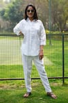 Buy_Linen Bloom_White 100% Linen Embroidered Flower Collar Shirt_at_Aza_Fashions