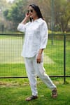 Linen Bloom_White 100% Linen Embroidered Flower Collar Shirt_Online_at_Aza_Fashions